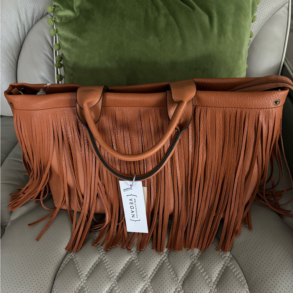 Vegan Leather Fringe Handbag
